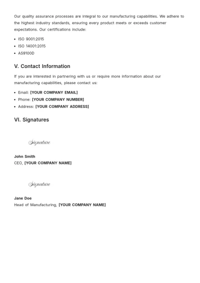 Free Manufacturing Capability Statement Template to Edit Online
