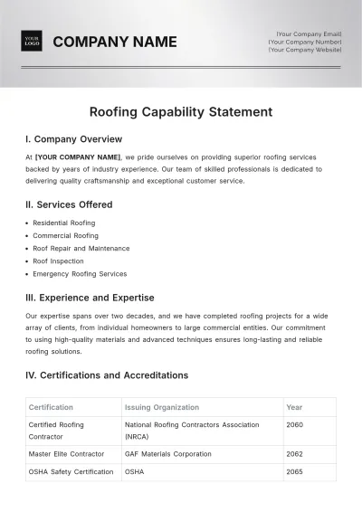 Free Roofing Capability Statement Template to Edit Online