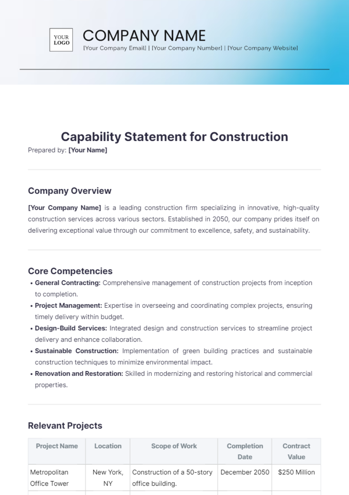 Company Capability Statement Template Prntbl concejomunicipaldechinu Company Capability Statement Template Prntbl concejomunicipaldechinu
