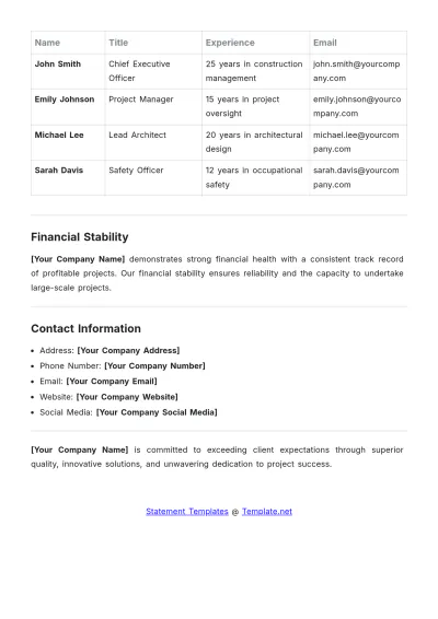 Free Capability Statement for Construction Template to Edit Online