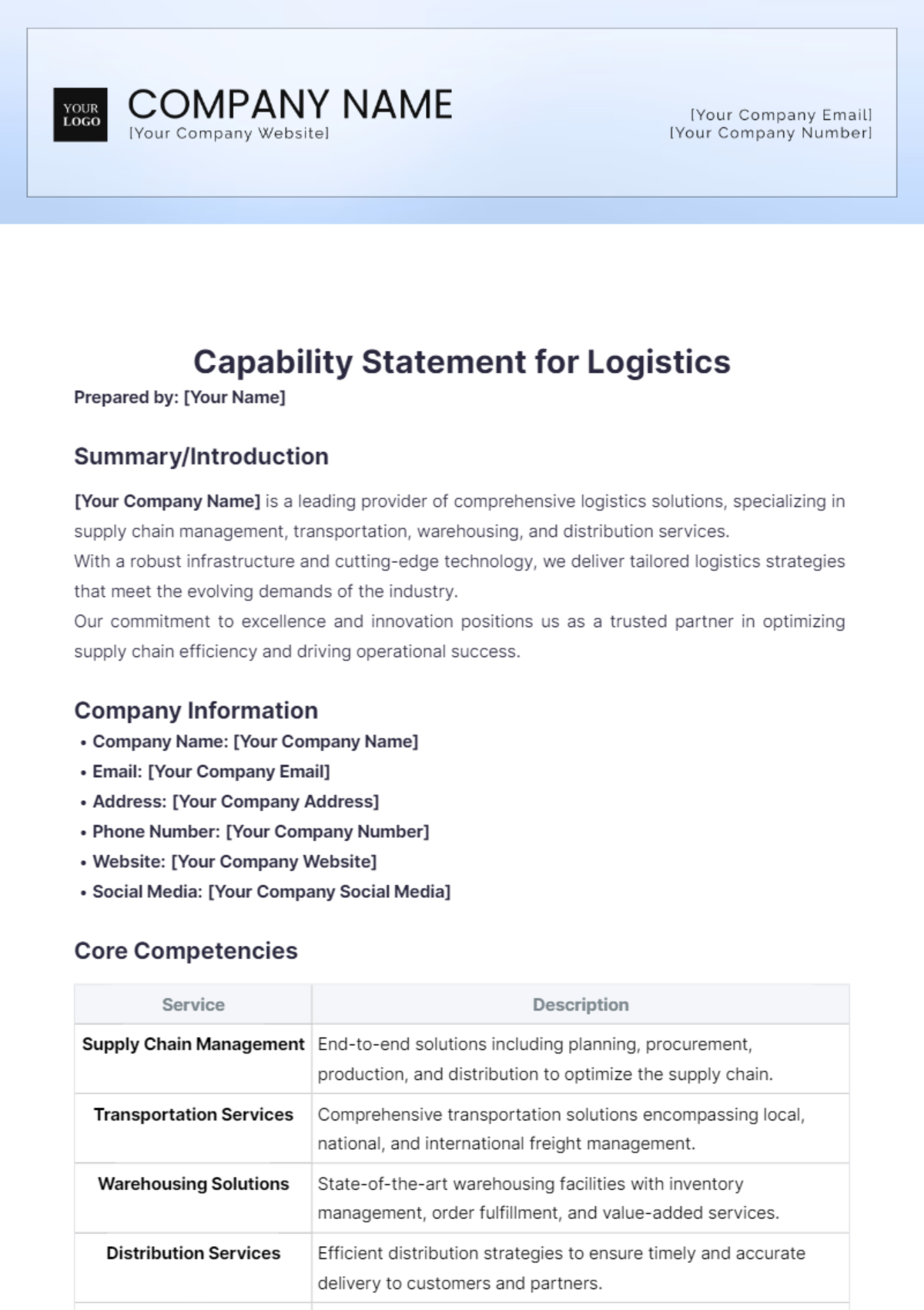 Capability Statement for Logistics Template - Edit Online & Download