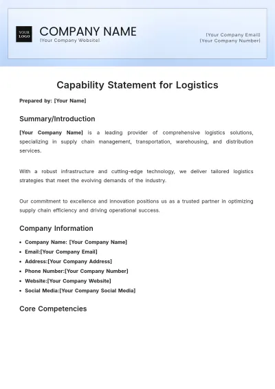 Free Capability Statement for Logistics Template to Edit Online