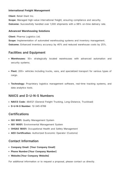 Free Capability Statement for Logistics Template to Edit Online
