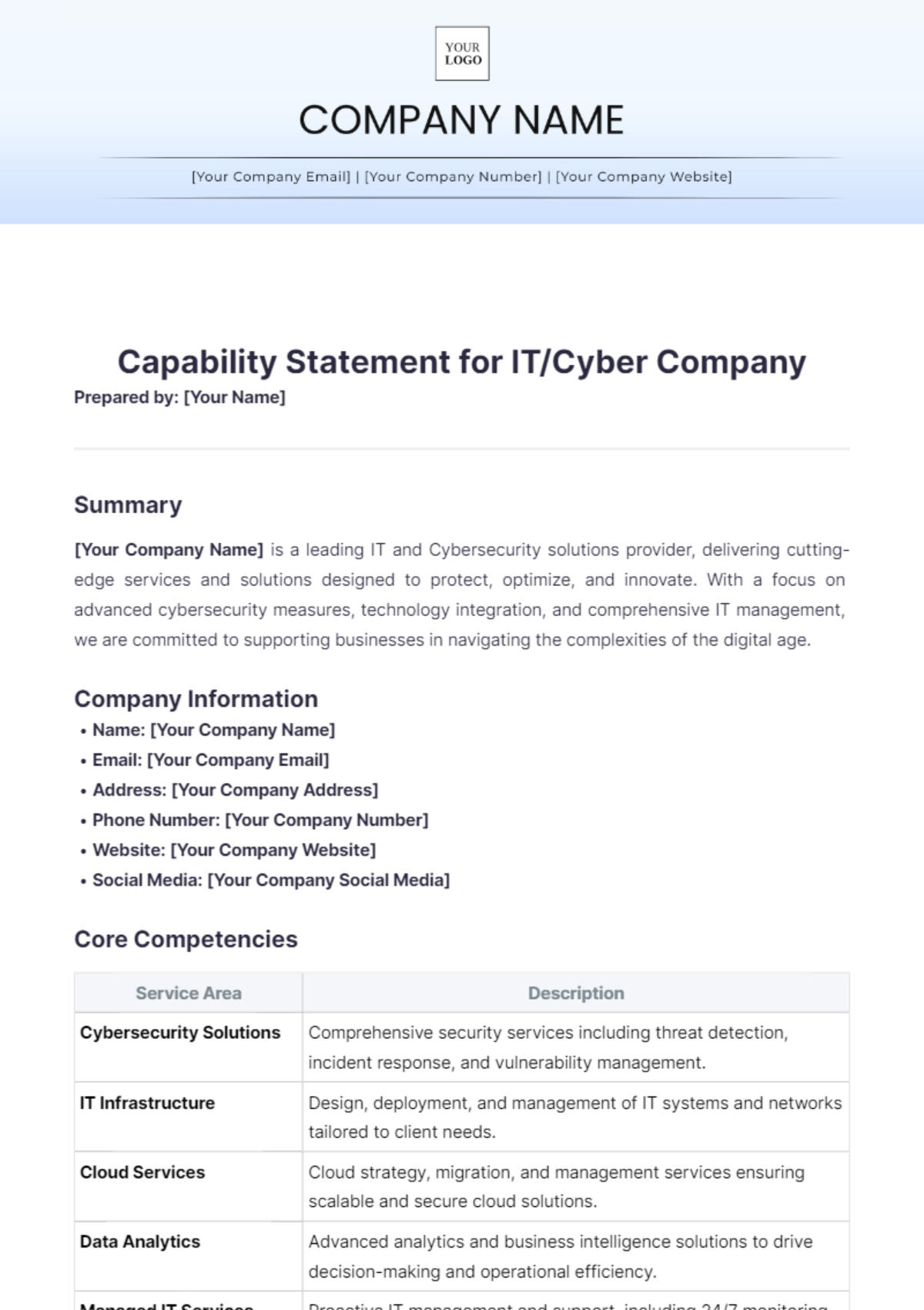 Capability Statement for IT%2FCyber Company Template - Edit Online & Download