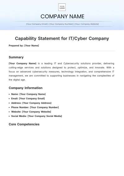 Free Capability Statement for IT/Cyber Company Template to Edit Online
