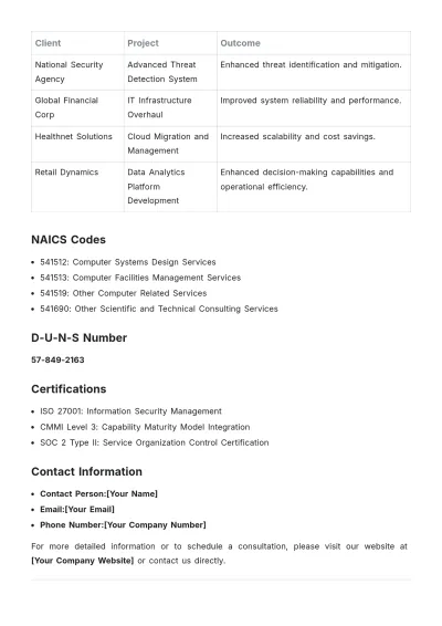 Free Capability Statement for IT/Cyber Company Template to Edit Online
