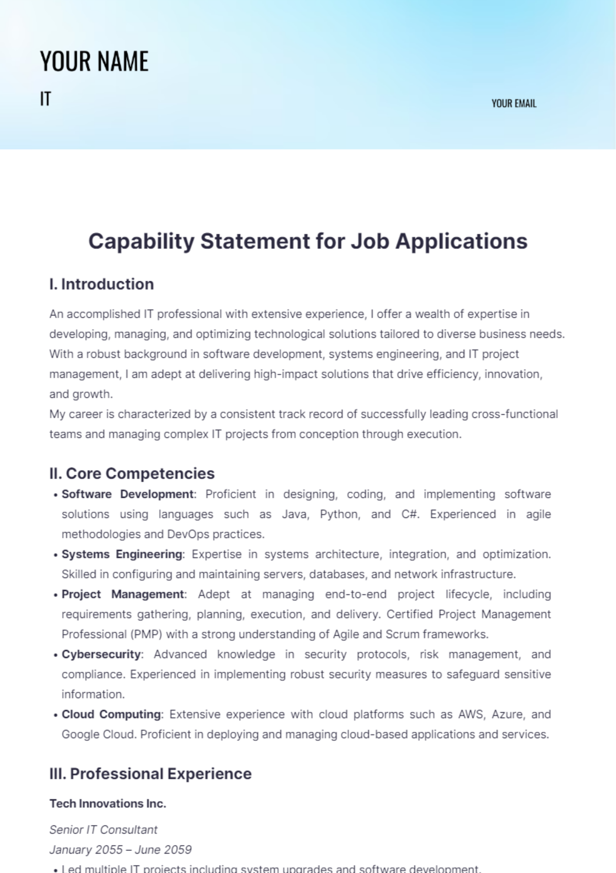 Capability Statement for Job Applications Template - Edit Online & Download