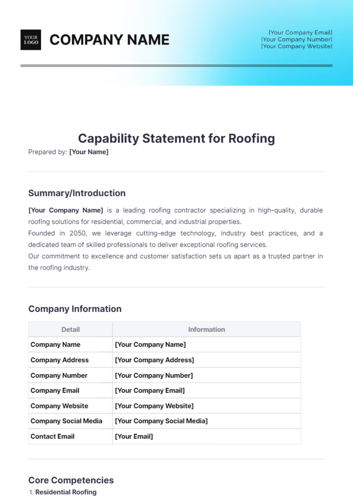 Capability Statement for Roofing Template - Edit Online & Download