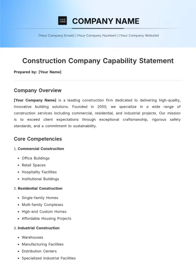 Free Construction Company Capability Statement Template to Edit Online