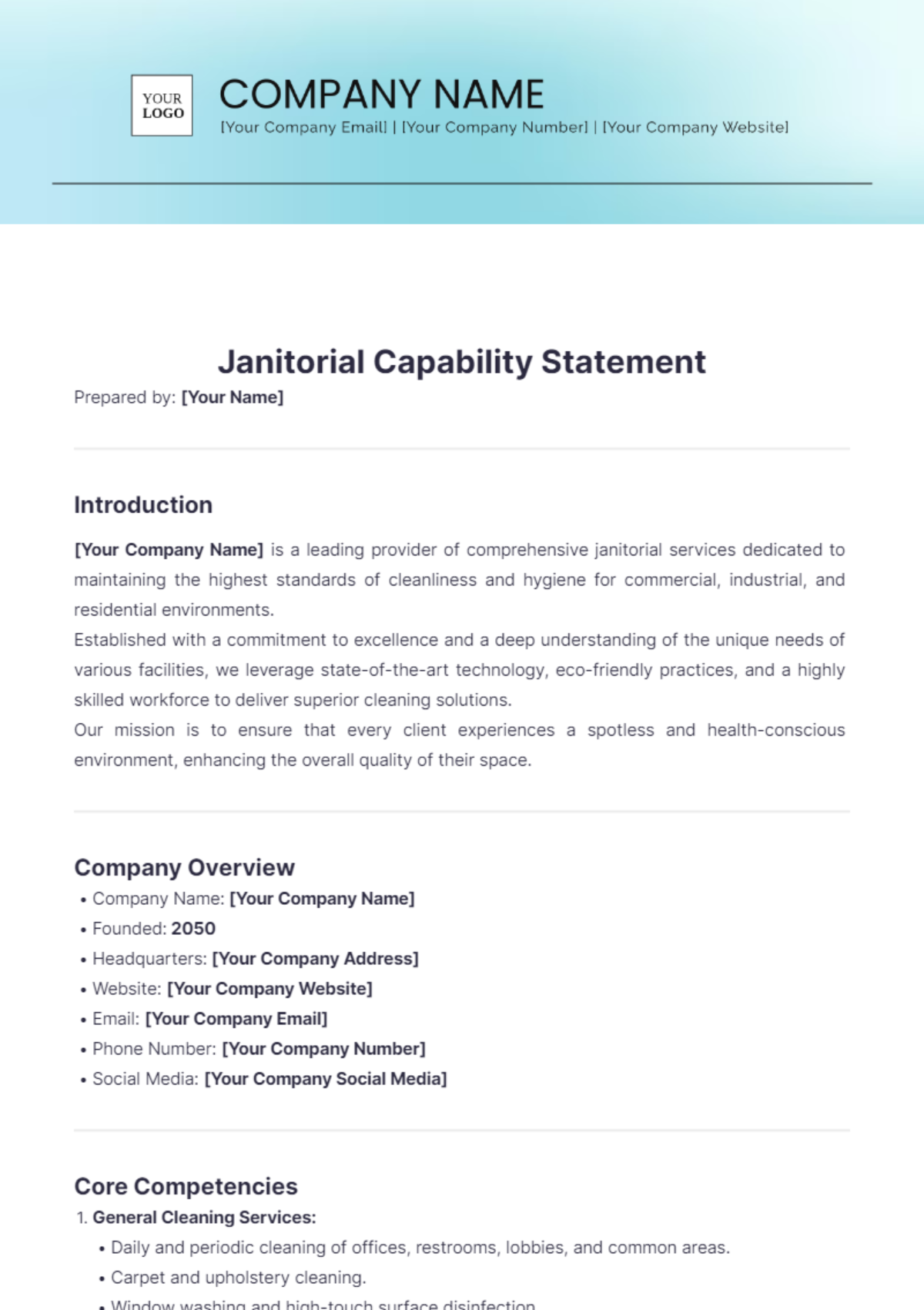 Janitorial Capability Statement Template - Edit Online & Download