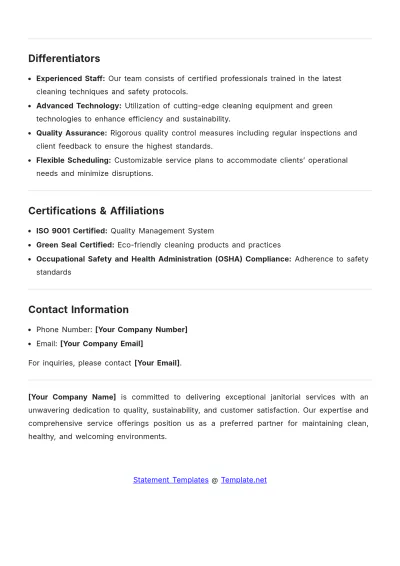 Free Janitorial Capability Statement Template to Edit Online