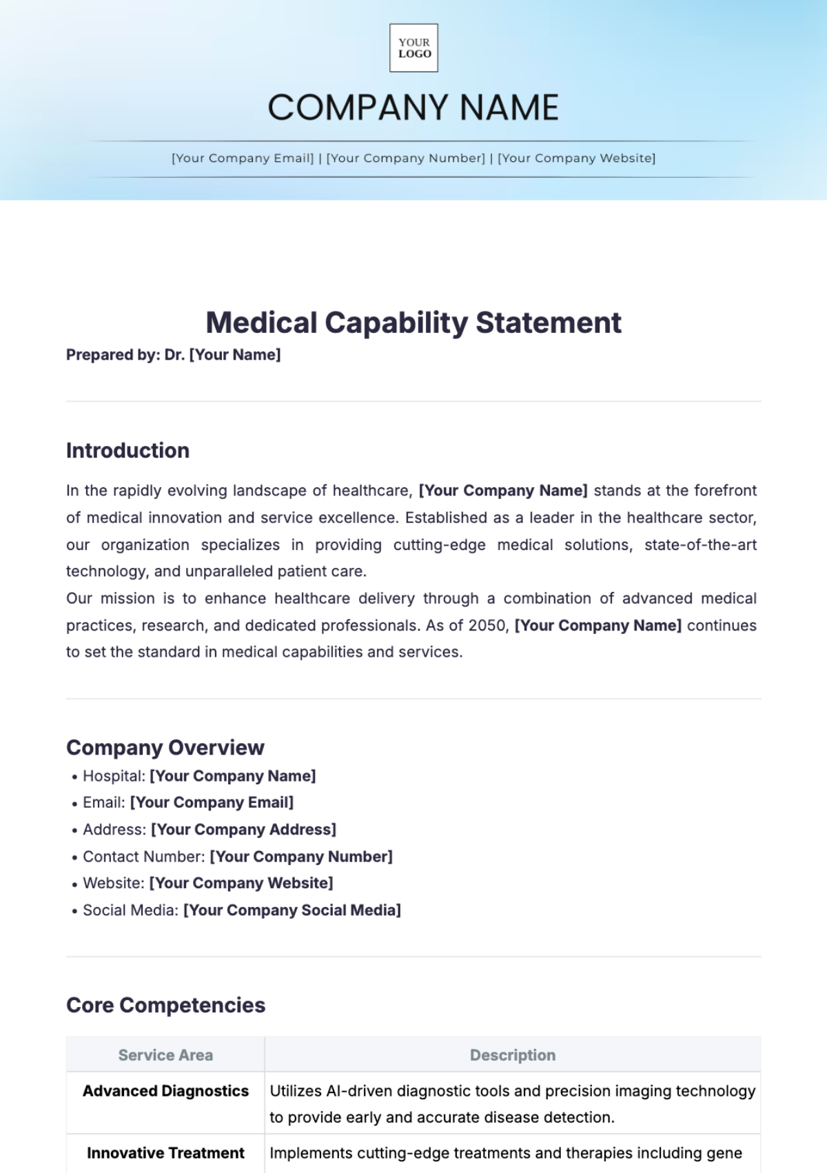 Medical Capability Statement Template - Edit Online & Download