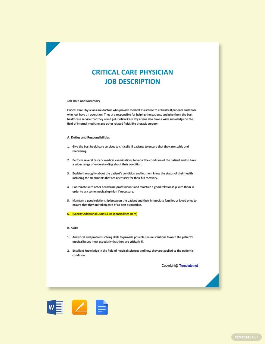 Critical Care Physician Job Description