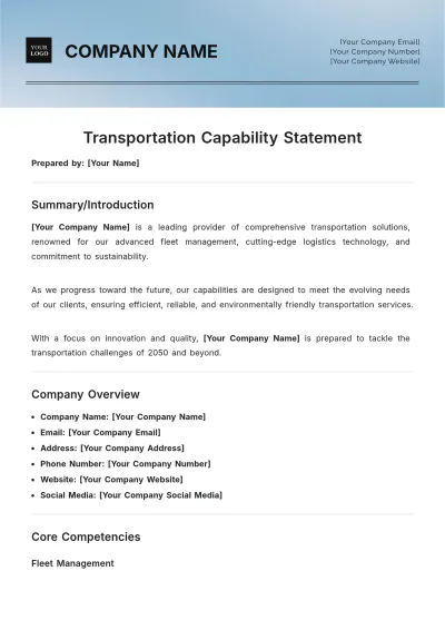 Free Transportation Capability Statement Template to Edit Online