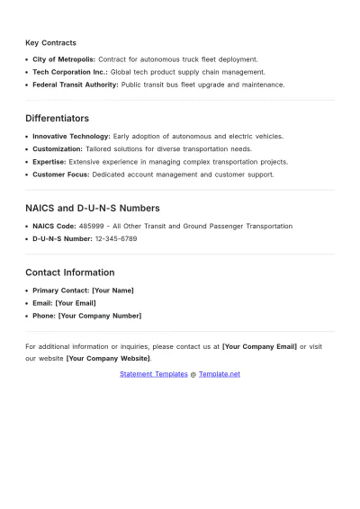 Free Transportation Capability Statement Template to Edit Online