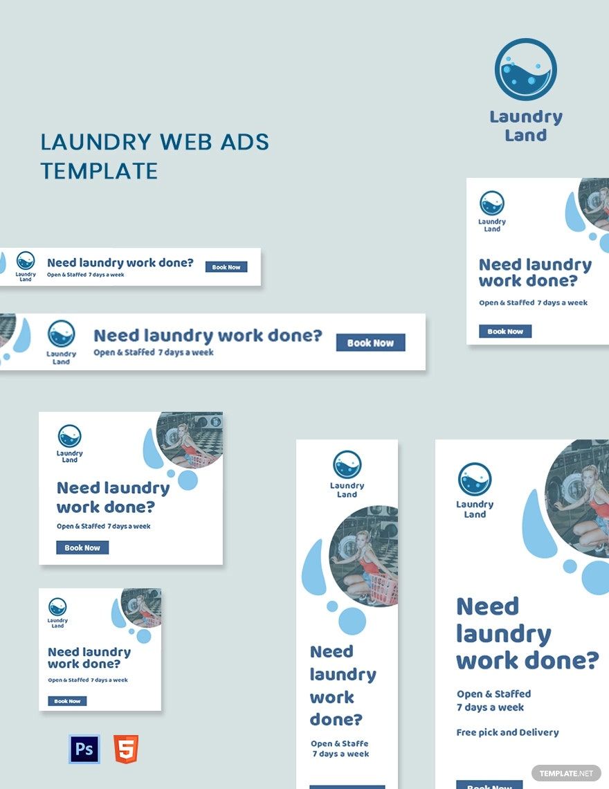 Laundry Web Ads Template in PSD, HTML5