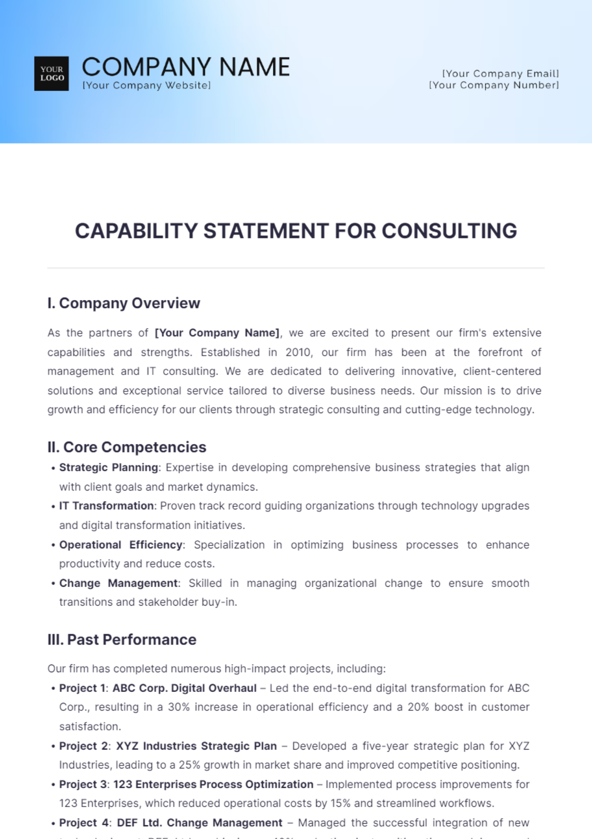 Capability Statement for Consulting Template - Edit Online & Download