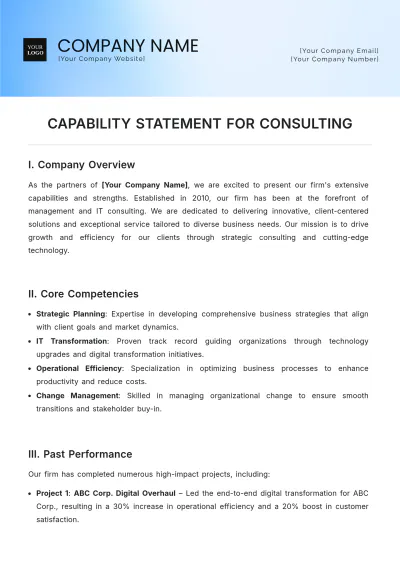 Free Capability Statement for Consulting Template to Edit Online