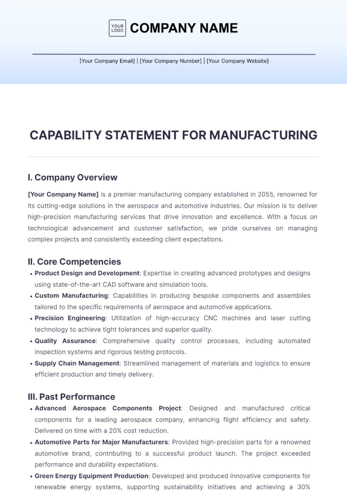 Capability Statement for Manufacturing Template - Edit Online & Download