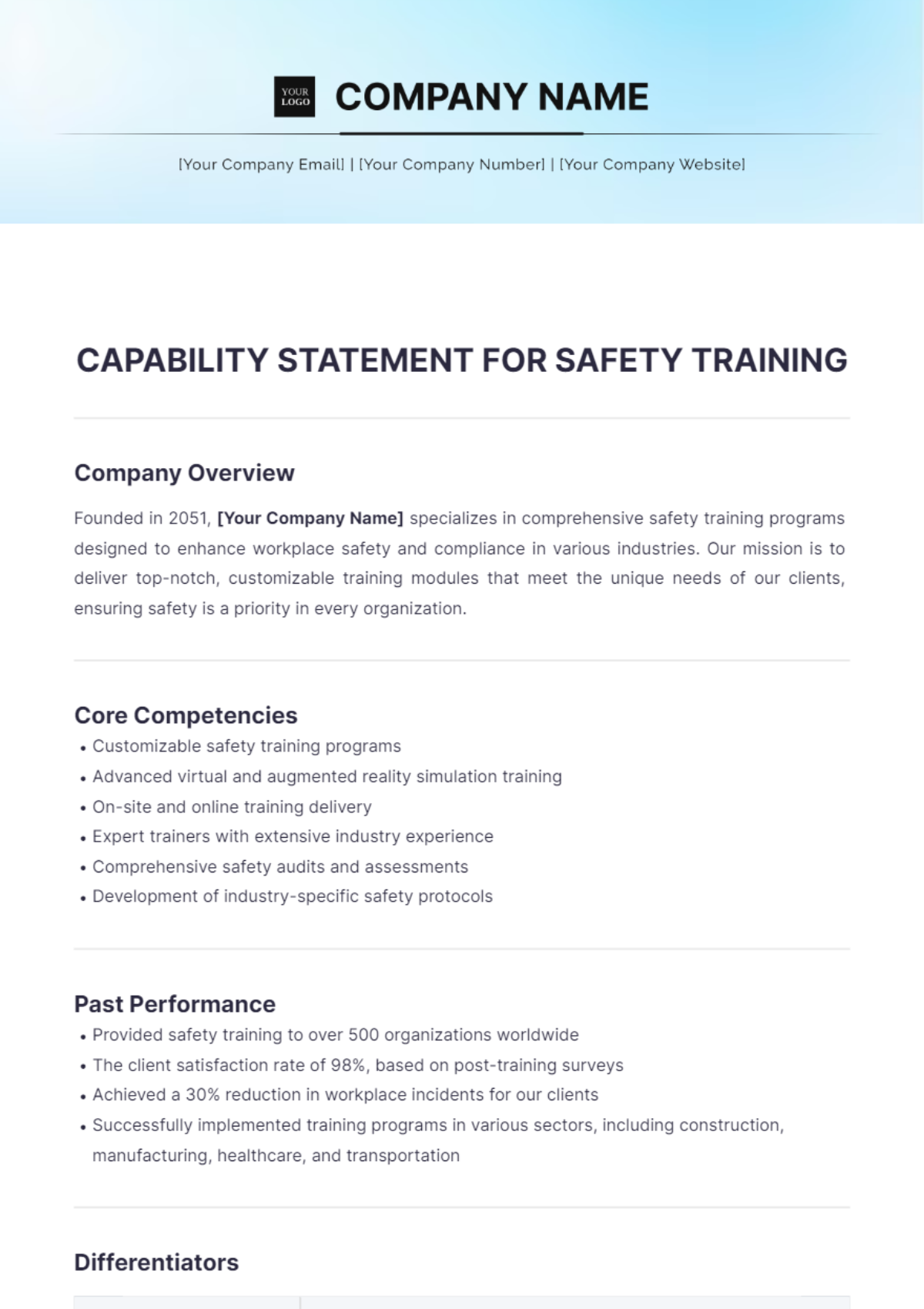 Capability Statement for Safety Training Template - Edit Online & Download