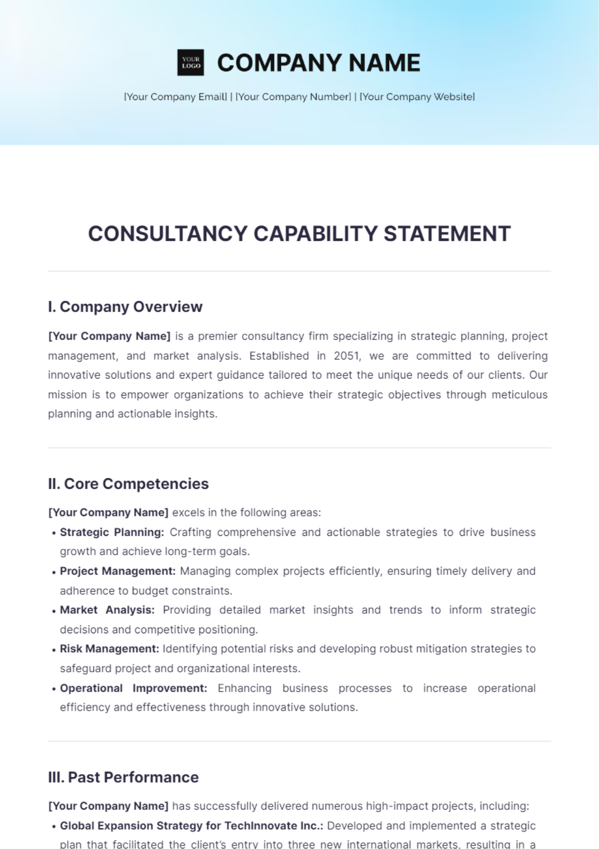 Consultancy Capability Statement Template - Edit Online & Download