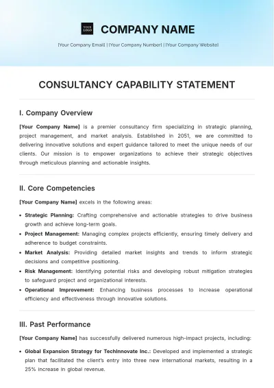 Free Consultancy Capability Statement Template to Edit Online
