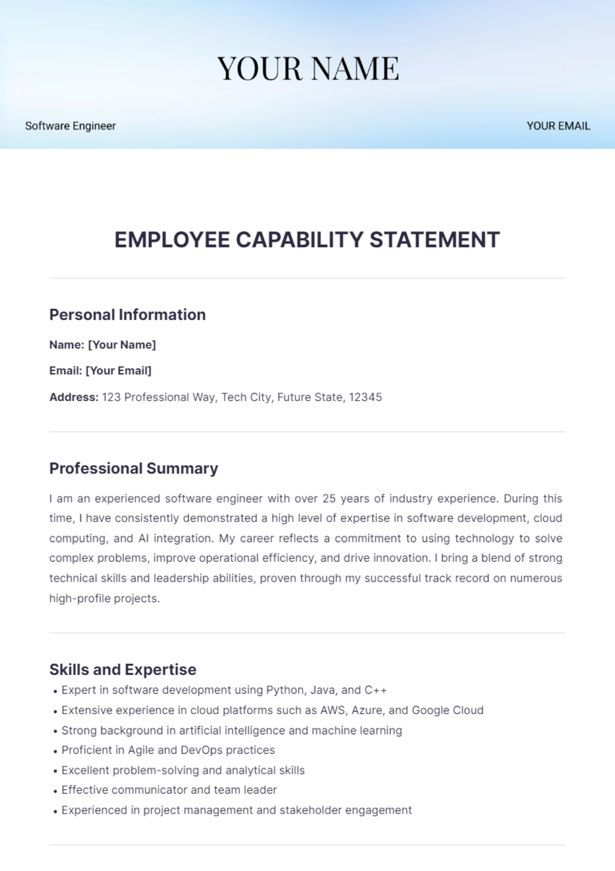 Employee Capability Statement Template - Edit Online & Download