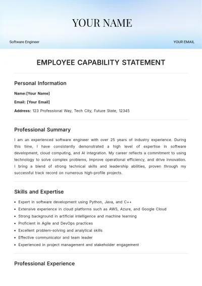 Free Employee Capability Statement Template to Edit Online