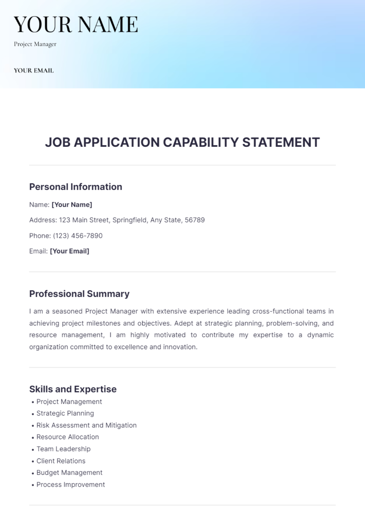 Job Application Capability Statement Template - Edit Online & Download