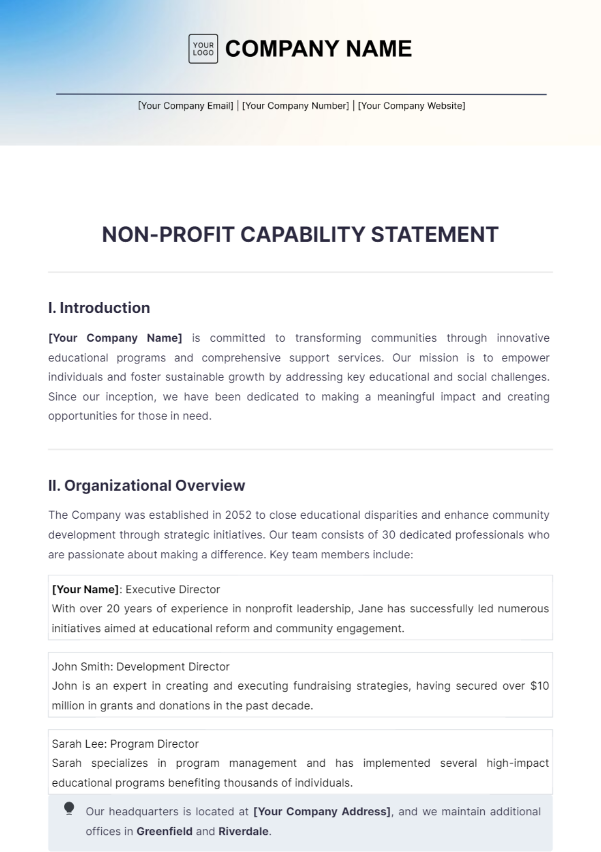 Nonprofit Capability Statement Template - Edit Online & Download