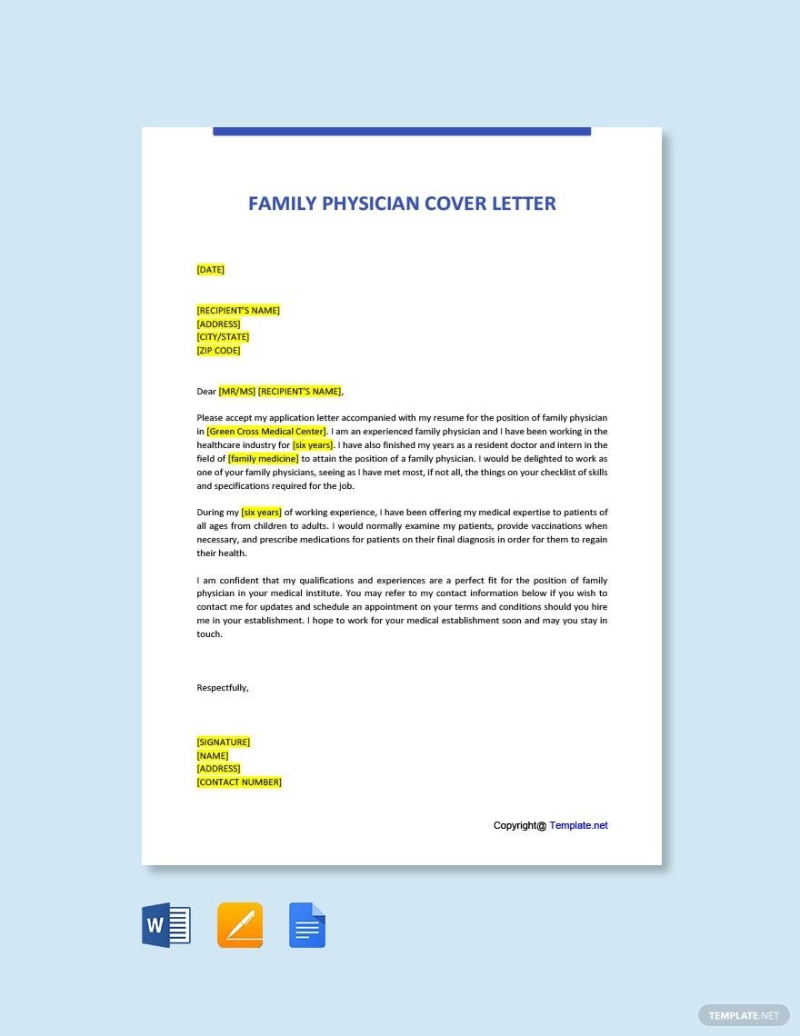 Free Family Physician Cover Letter Template