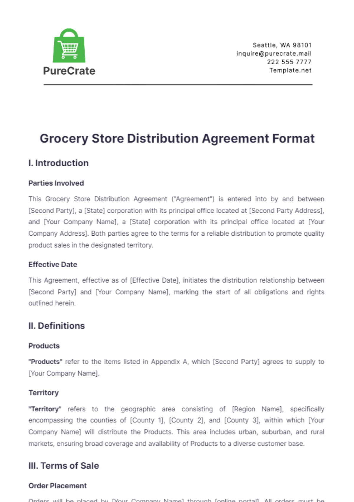 Grocery Store Distribution Agreement Format Template - Edit Online & Download