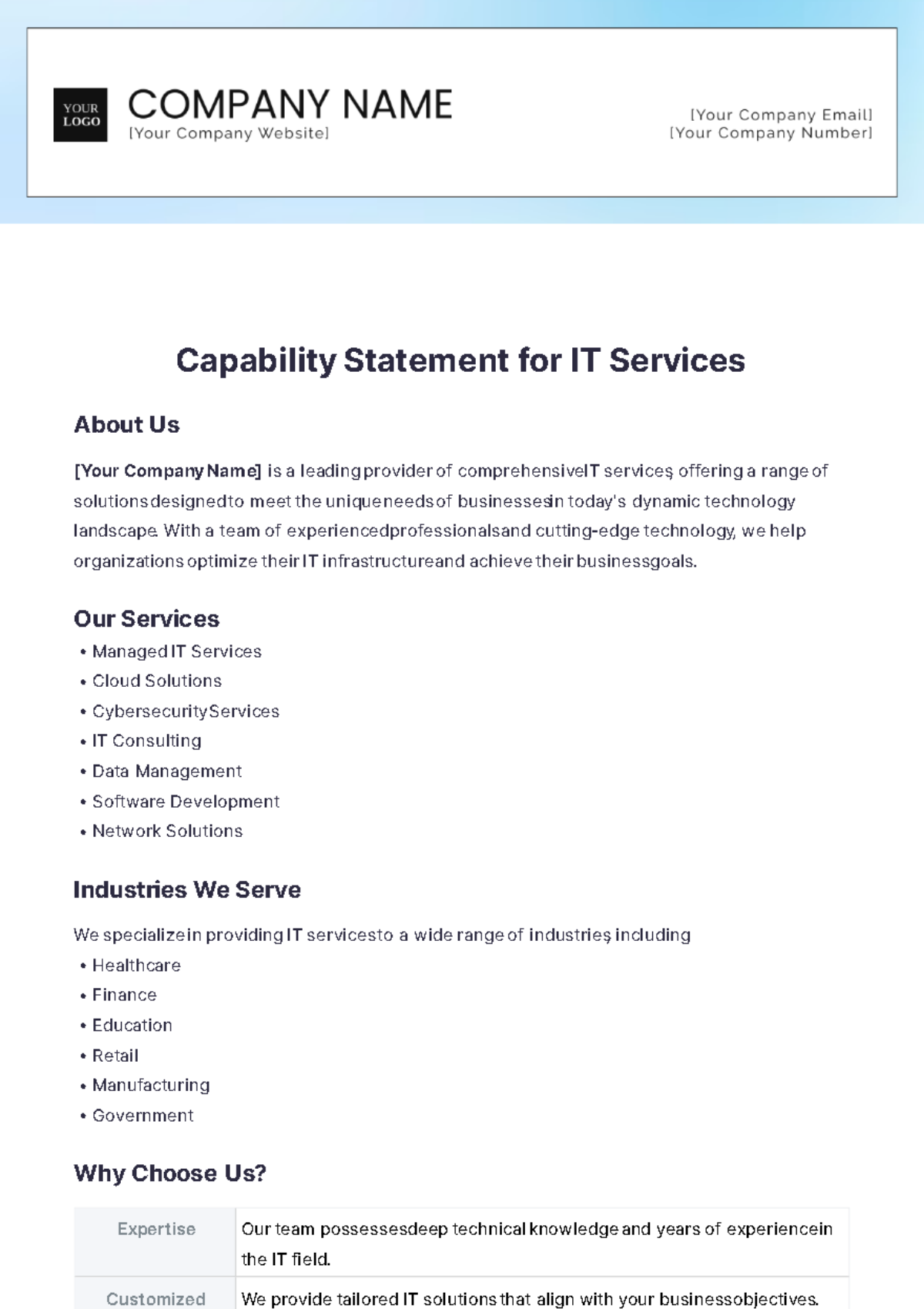 Capability Statement for IT Services Template - Edit Online & Download