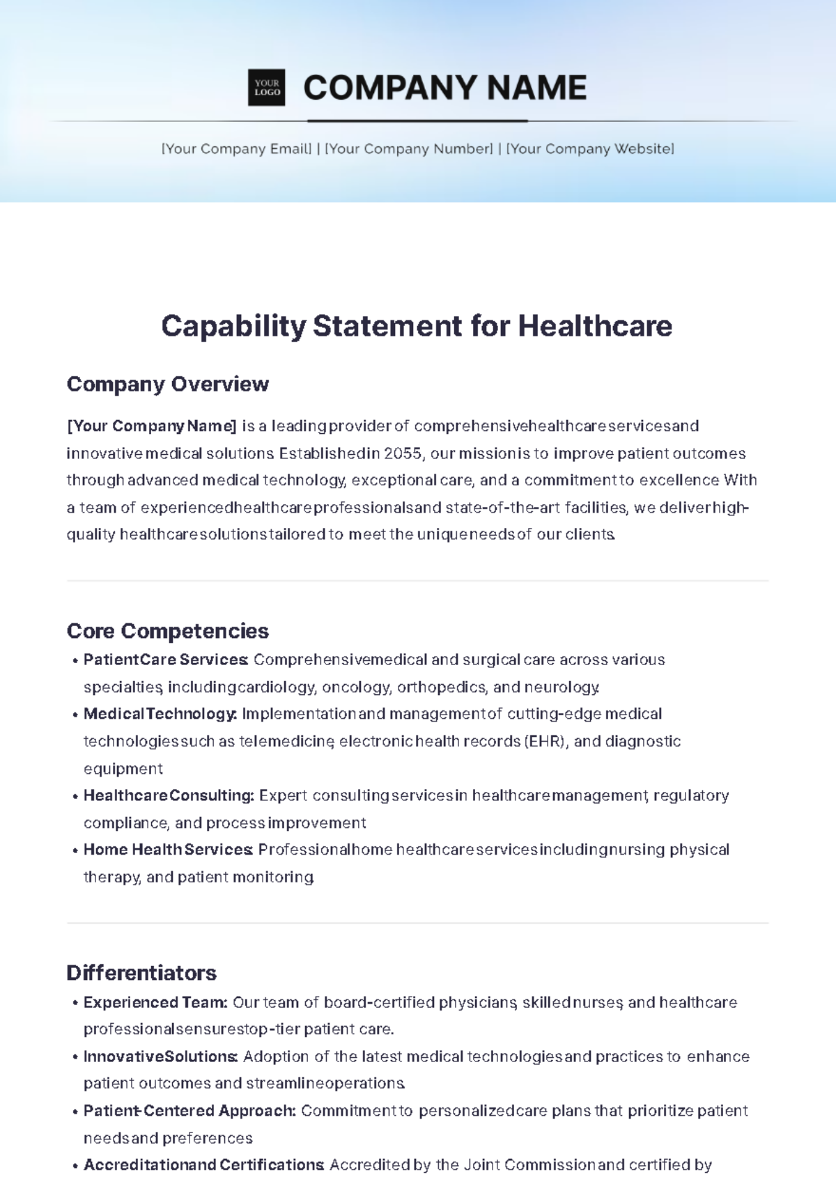 Capability Statement for Healthcare Template - Edit Online & Download