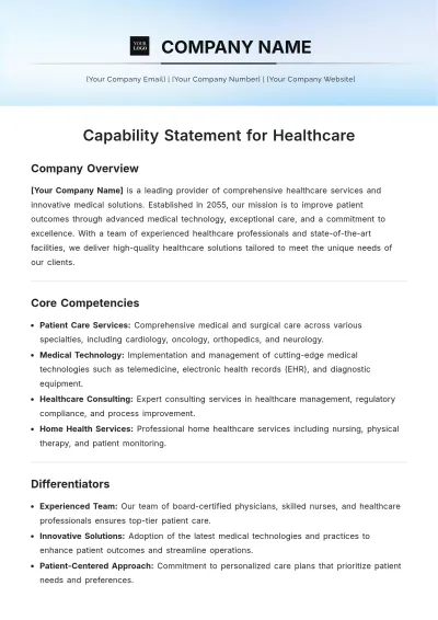 Free Capability Statement for Healthcare Template to Edit Online