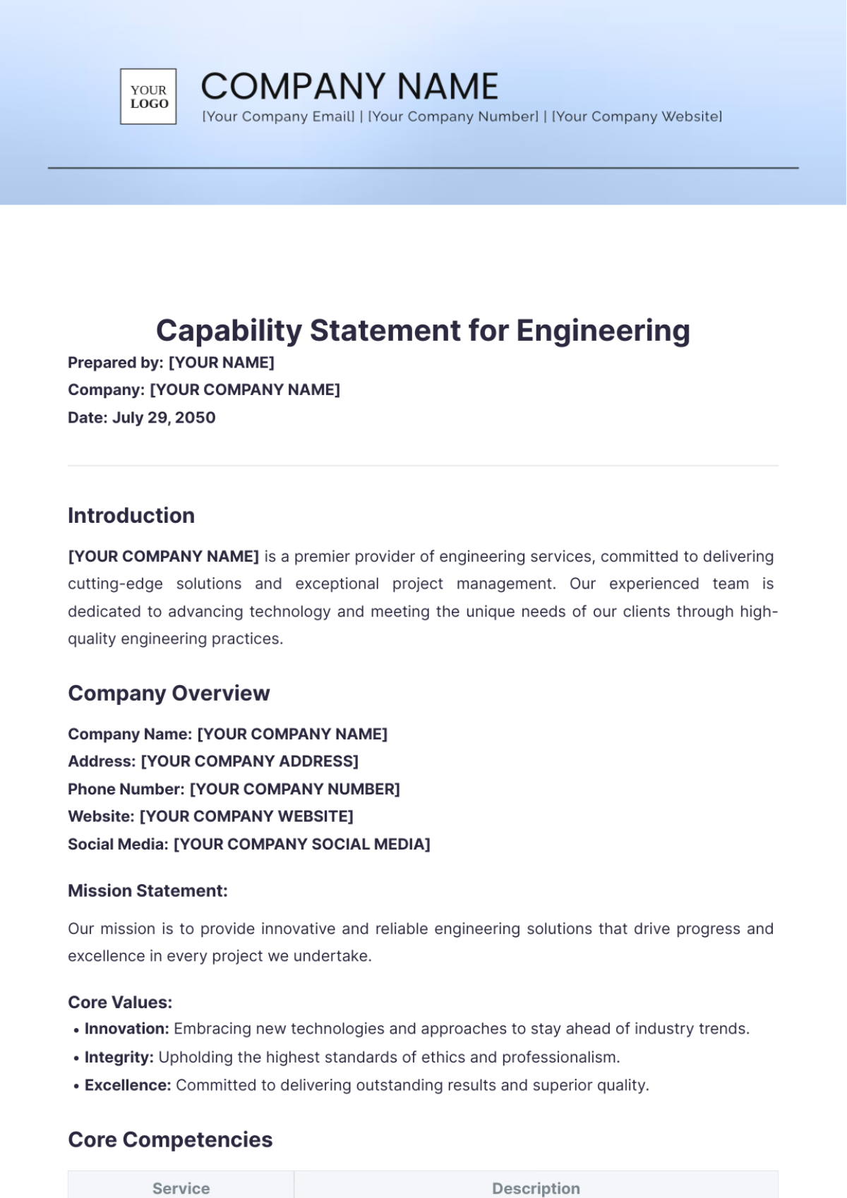 Capability Statement for Engineering Template - Edit Online & Download