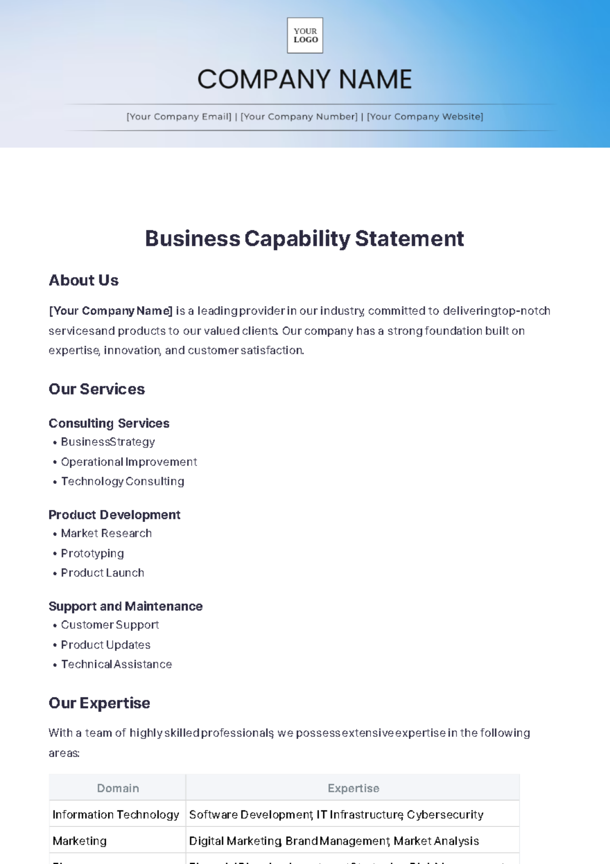 Business Capability Statement Template - Edit Online & Download