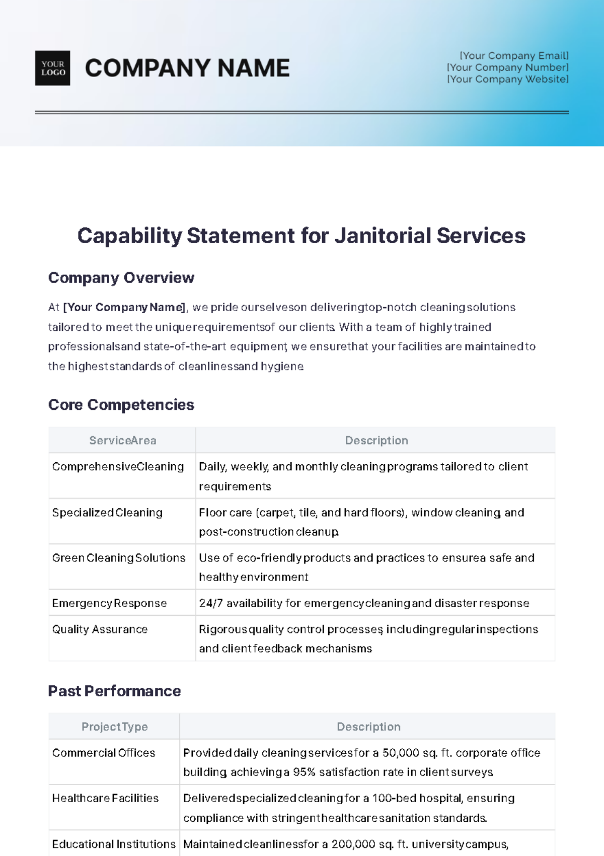 Capability Statement for Janitorial Services Template - Edit Online & Download