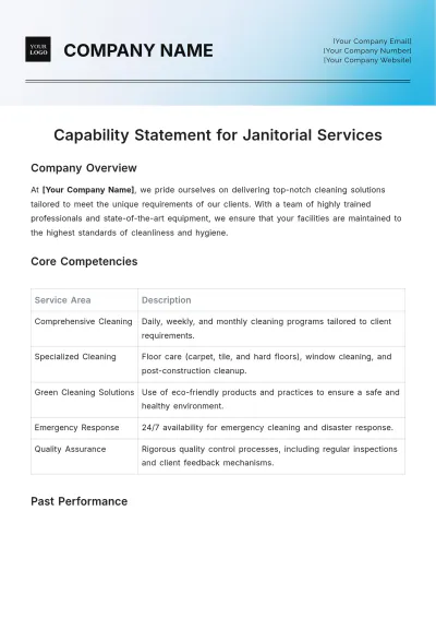 Free Capability Statement for Janitorial Services Template to Edit Online