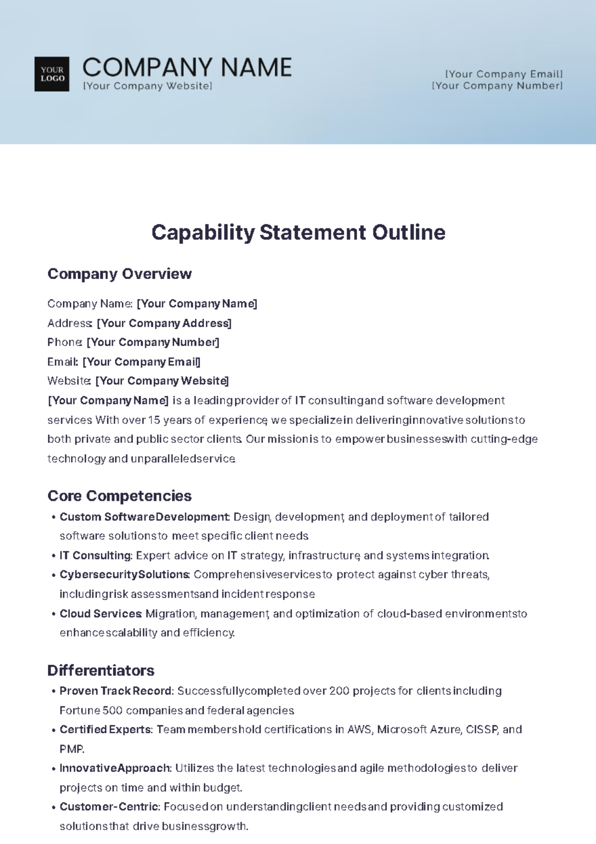 Capability Statement Outline Template - Edit Online & Download