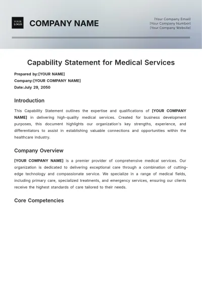 Free Capability Statement for Medical Services Template to Edit Online