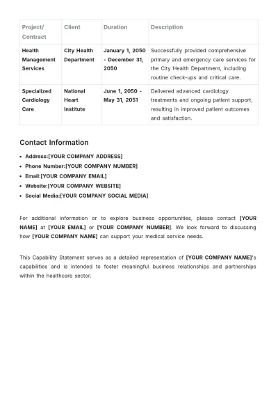 Free Capability Statement for Medical Services Template to Edit Online