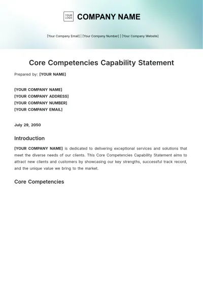 Free Core Competencies Capability Statement Template to Edit Online