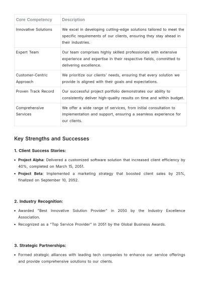 Free Core Competencies Capability Statement Template to Edit Online