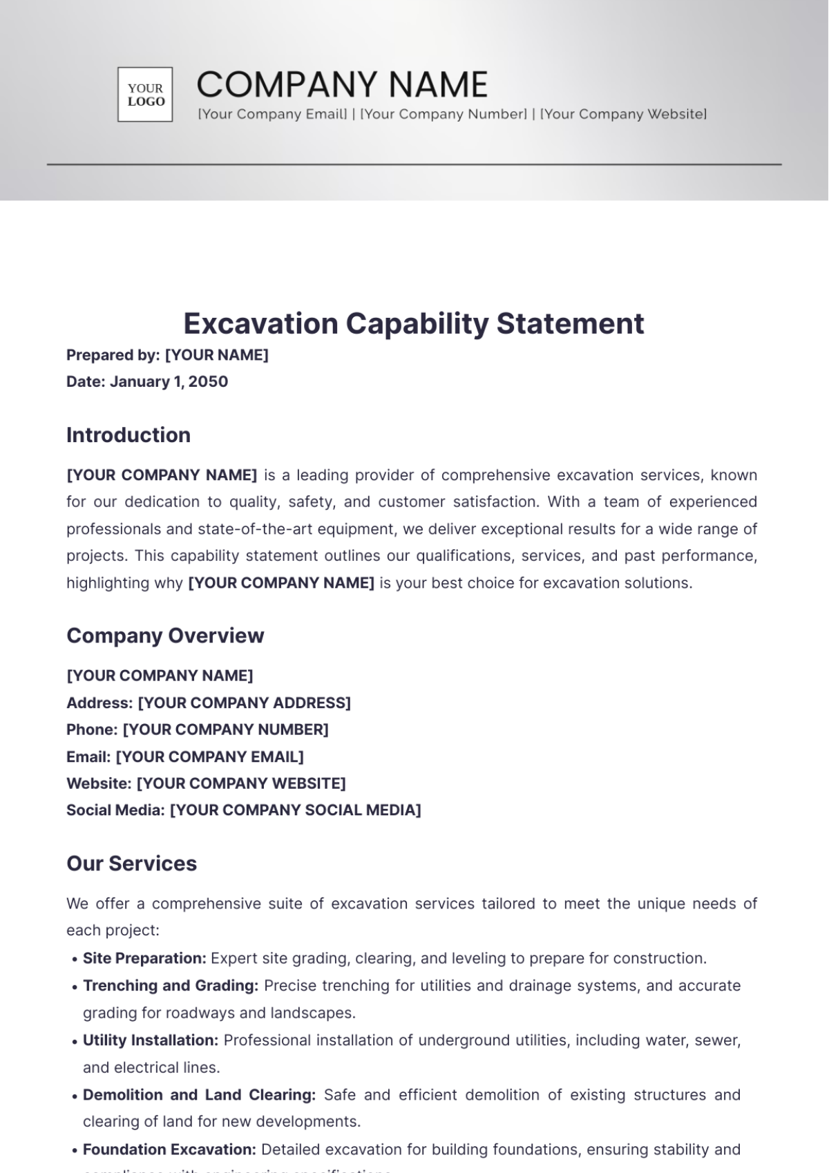 Excavation Capability Statement Template - Edit Online & Download