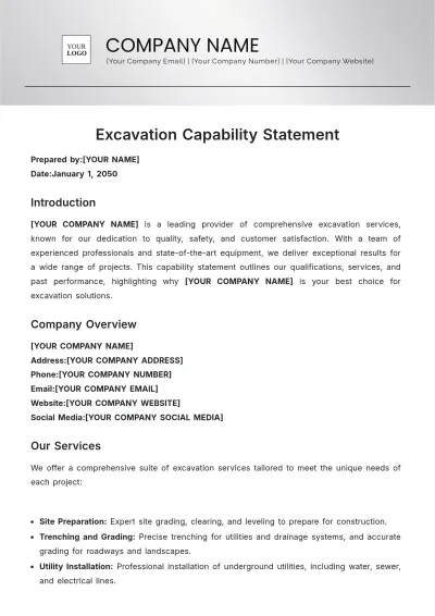 Free Excavation Capability Statement Template to Edit Online