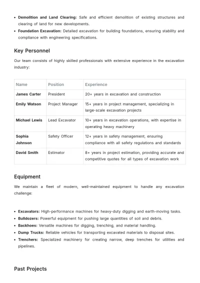Free Excavation Capability Statement Template to Edit Online
