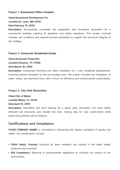 Free Excavation Capability Statement Template to Edit Online