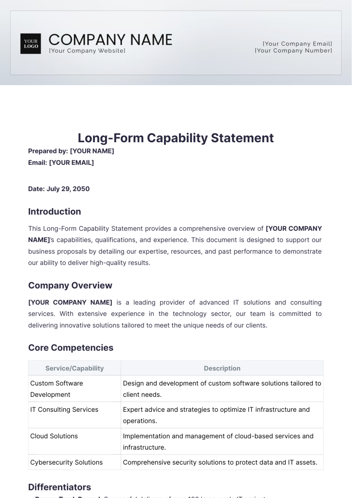 Long-Form Capability Statement Template - Edit Online & Download