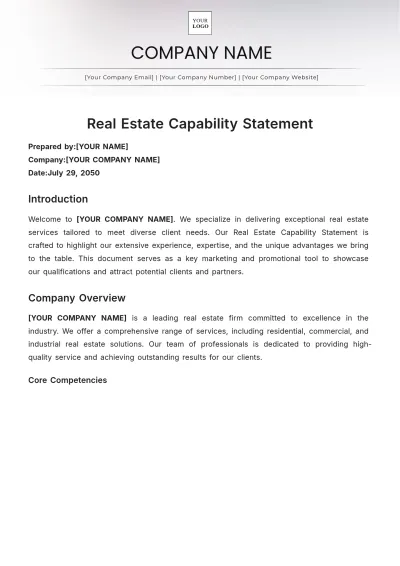 Free Real Estate Capability Statement Template to Edit Online